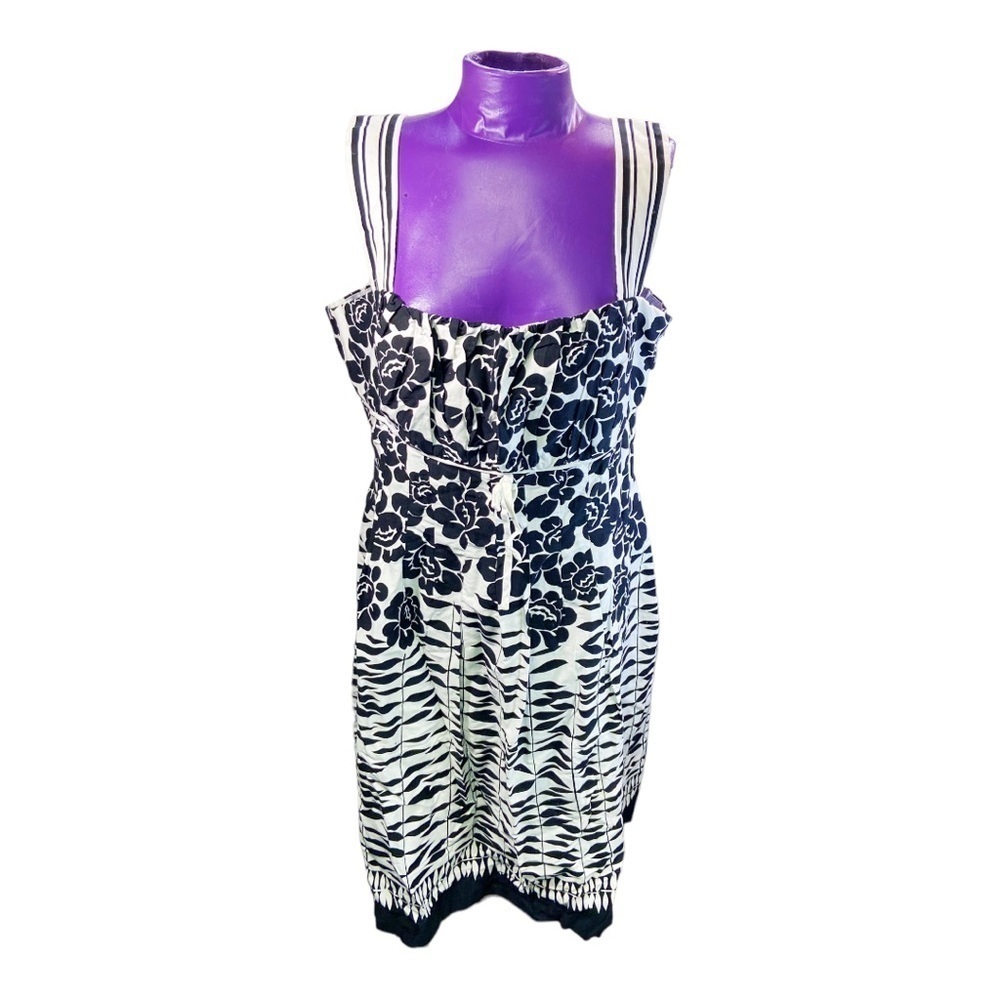 Robbie Bee 90s black and white cotton thick strap floral sundress 16